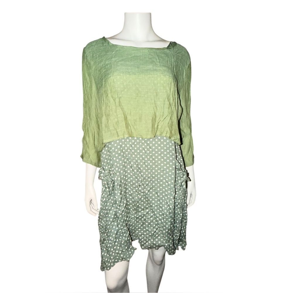 Cellabie Women's Green 2 Piece Dress Polka Dot Pockets Extra Large NWT